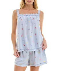 Roudelain Women's Printed Top and Mid-Rise Shorts, 2Pc Set