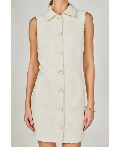 endless rose Women's Tweed Collared Mini Dress