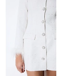 MissPap Women's Boucle feather Trim Mini Dress