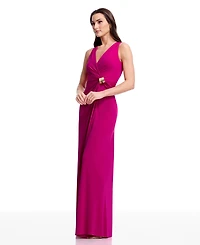 Dress the Population Women's Pleated Wrap Long Gown