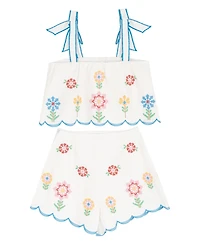 Tween Diva Girls' 7-16 Floral Embroidered Scallop Top and Shorts, 2-Piece Set