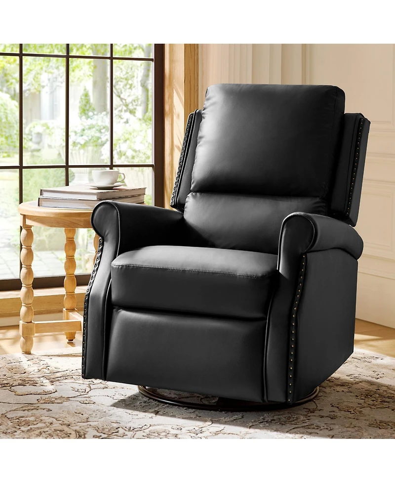 Hulala Home Philip 38" Traditional Faux Leather Swivel Rocker Manual Recliner