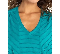 Liverpool Los Angeles Petite V-Neck Scalloped Stripe Top