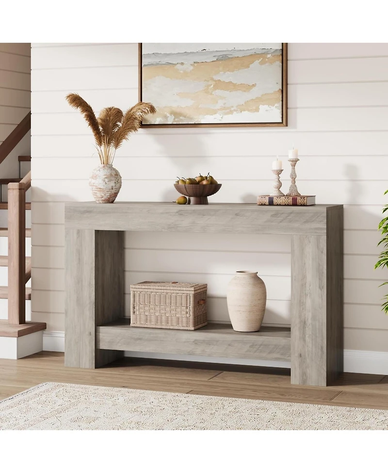 gaomon 63'' Farmhouse 2-Tier Entryway Console Table with Open Storage - Long Sofa Accent Table for Entrance
