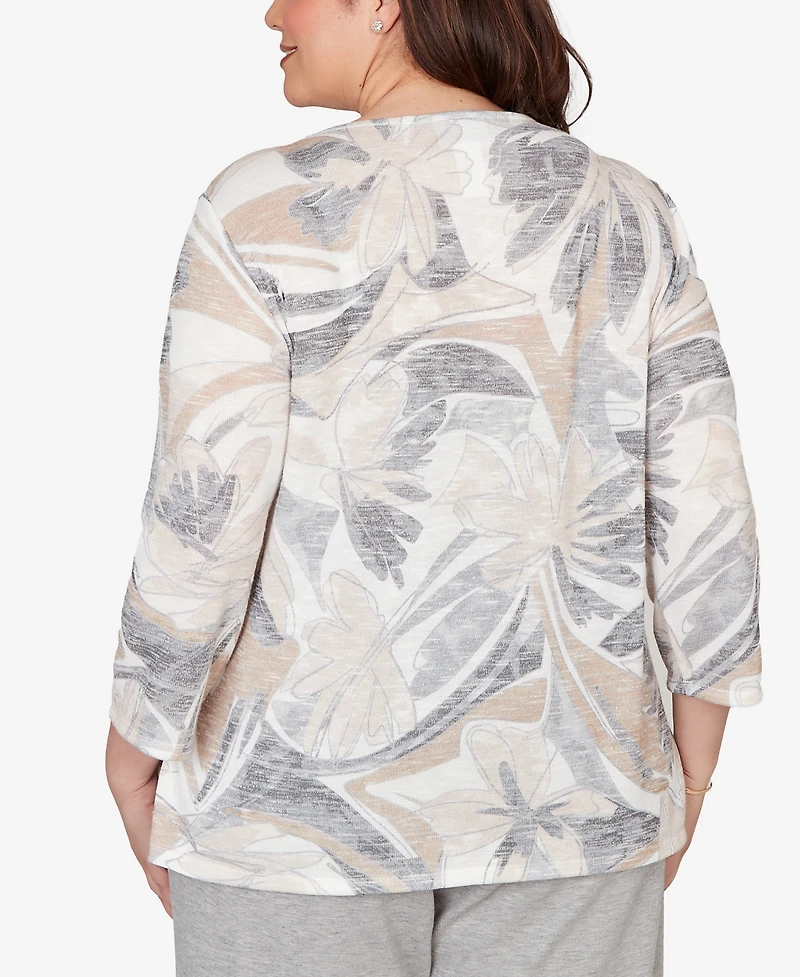 Alfred Dunner Plus Comfort & Joy Leaf Print Crossover V-Neck Top