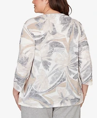 Alfred Dunner Plus Comfort & Joy Leaf Print Crossover V-Neck Top