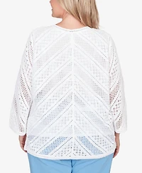 Alfred Dunner Plus St. Augustine Chevron Crochet Crewneck Top