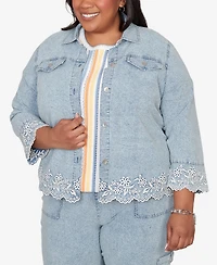 Alfred Dunner Plus Out of the Blue Floral Embroidered Scallop Trim Jacket