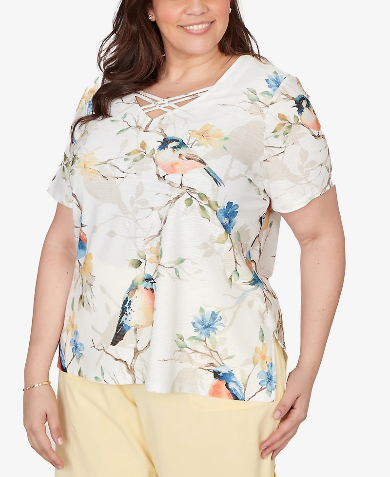 Alfred Dunner Plus Out of the Blue Chickadees Embellished T-Shirt