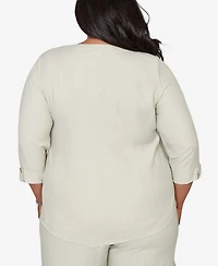 Alfred Dunner Plus Vintage Charm Diagonal Spliced Detailed Top with Necklace