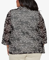 Alfred Dunner Plus Detail Driven Two One Mesh Soutache Top with Necklace