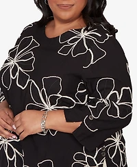 Alfred Dunner Plus Detail Driven Flower Soutache Three Quarter Sleeve Top