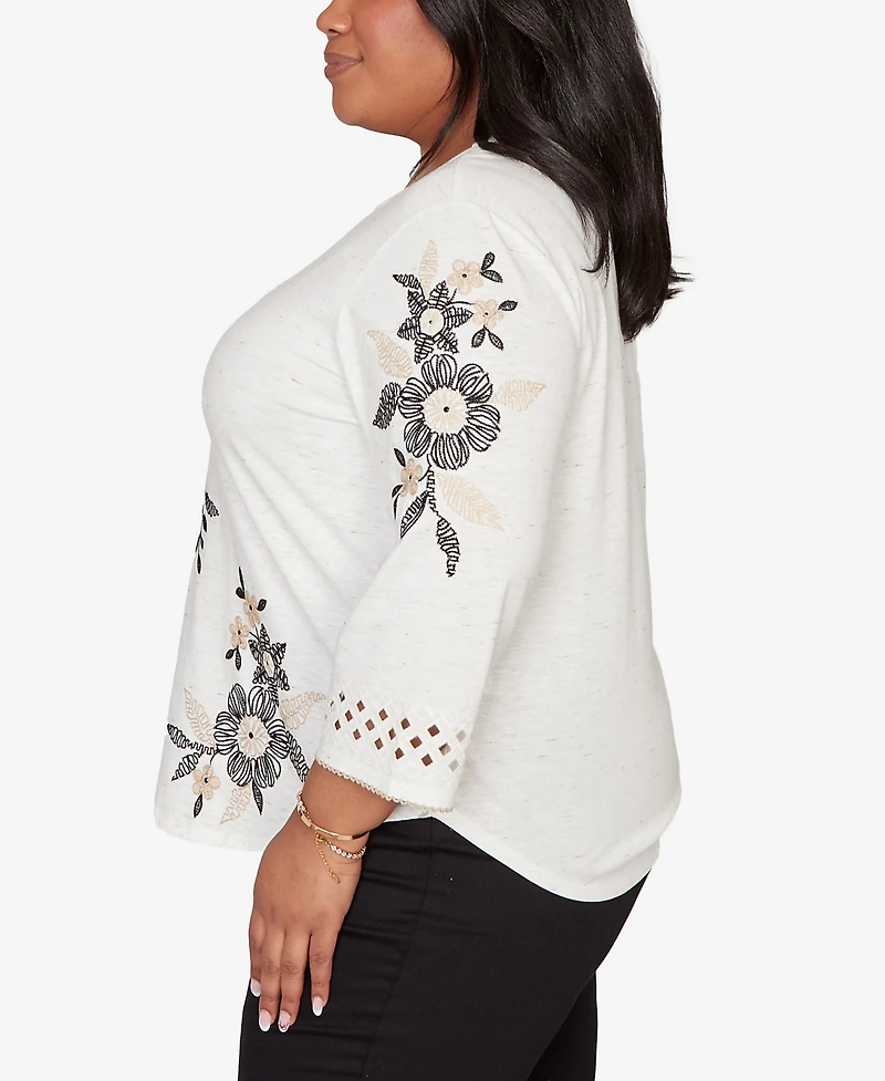 Alfred Dunner Plus Detail Driven Floral Embroidered Textured Top