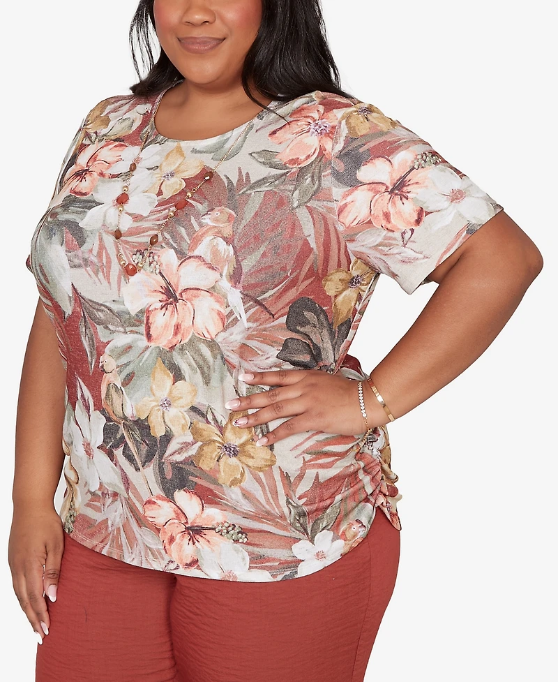 Alfred Dunner Plus Spice Market Dramatic Floral T-Shirt with Necklace