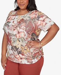 Alfred Dunner Plus Spice Market Dramatic Floral T-Shirt with Necklace