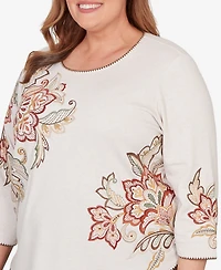 Alfred Dunner Plus Spice Market Asymmetrical Scroll Floral Round Hem Top