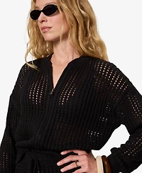 Sanctuary Petite Laguna Openwork V-Neck Bomber Jacket