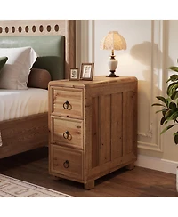 Tribesigns Solid Wood End Table with 3 Drawers, Narrow Sofa Side Table Nightstand Storage Cabinet for Living Room Bedroom Office