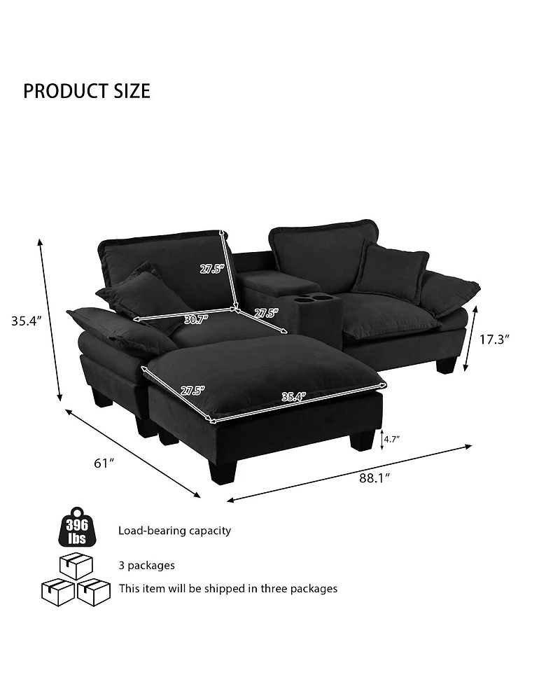 Streamdale Furniture Modular Cloud L-Shape Sofa with Storage, Usb, 2 Pillows