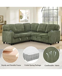 Streamdale Furniture L-Shaped Sectional Sofa Bed with Pull-Out Bed & Storage, Usb Charging