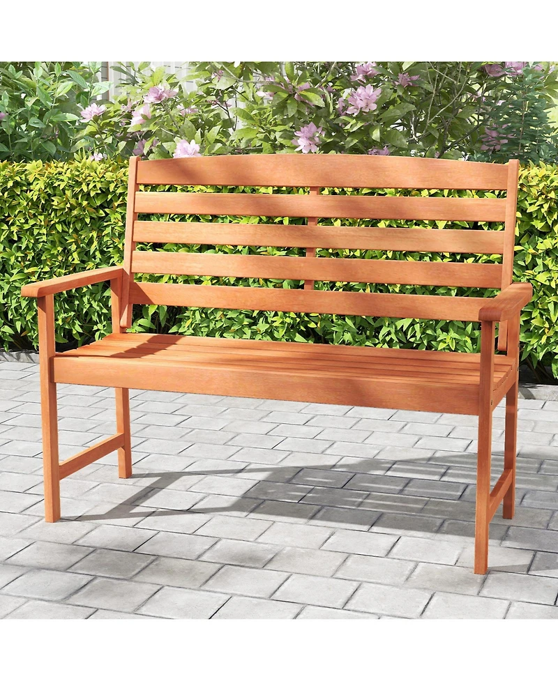 Slickblue 2-Person Wooden Garden Bench with Slatted Backrest and Comfortable Armrests