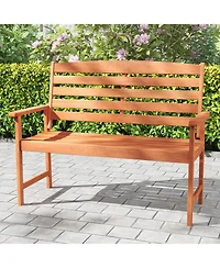 Slickblue 2-Person Wooden Garden Bench with Slatted Backrest and Comfortable Armrests