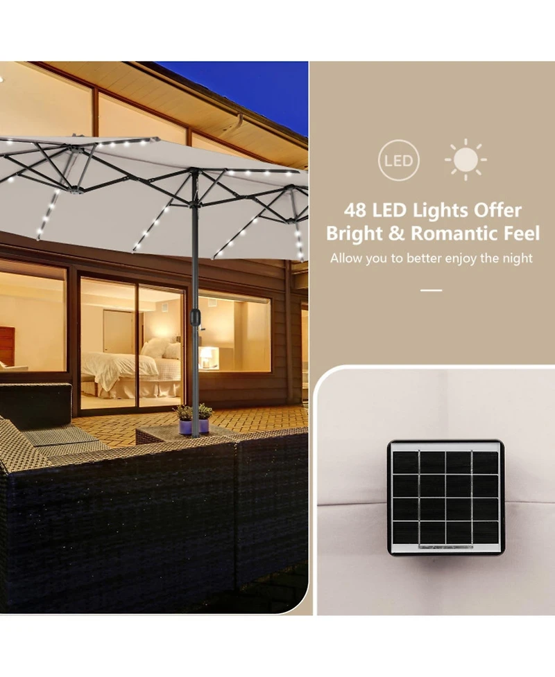 Gouun 15 ft Double-Sided Patio Umbrella with 48 Solar Led Lights and Vented Canopy