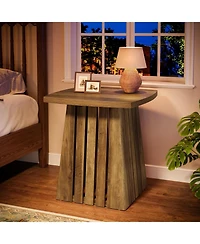 Tribesigns Wood Square Side Table, Brown Farmhouse End Table for Living Room, 22" Compact Nightstand with Sturdy Top
