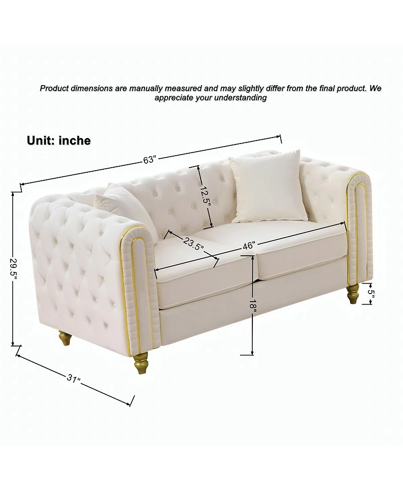 Streamdale Furniture Velvet Loveseat Sofa with Gold Legs