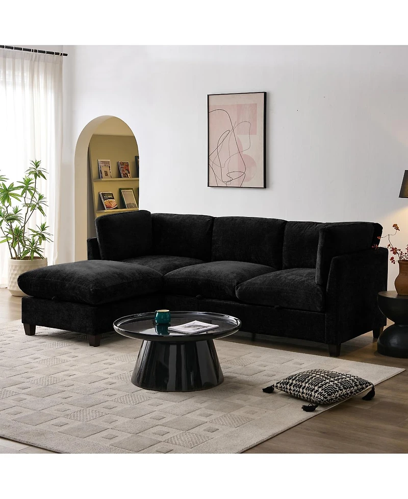 Streamdale Furniture 96.5" Chenille Sectional Sofa with Ottoman