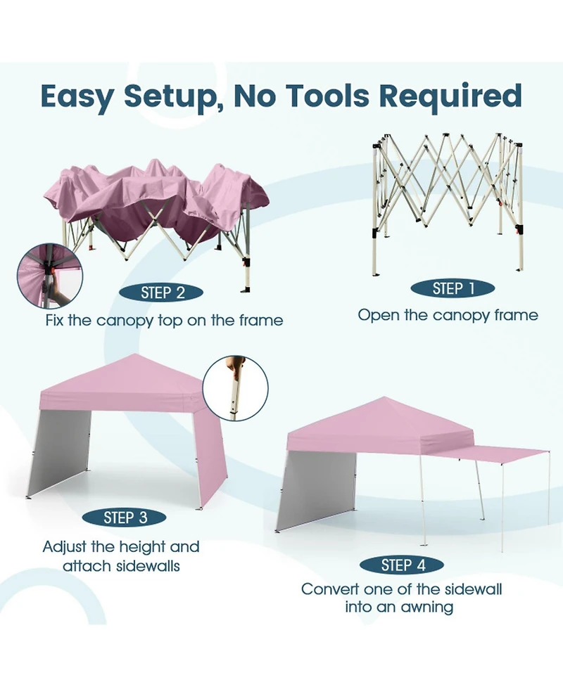 Gouun 14 x 9.2 ft Pop Up Canopy Tent with Two Convertible Sidewalls and Awning Poles