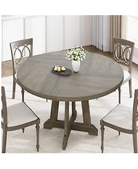 Homfan Round Dining Table for 4, 47 Inch Wooden with Sturdy Legs, 4-Part Top, Pedestal Kitchen Room, Kitchen, Living Room