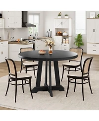 Homfan Round Dining Table for 4, 47 Inch Wooden with Sturdy Legs, 4-Part Top, Pedestal Kitchen Room, Kitchen, Living Room