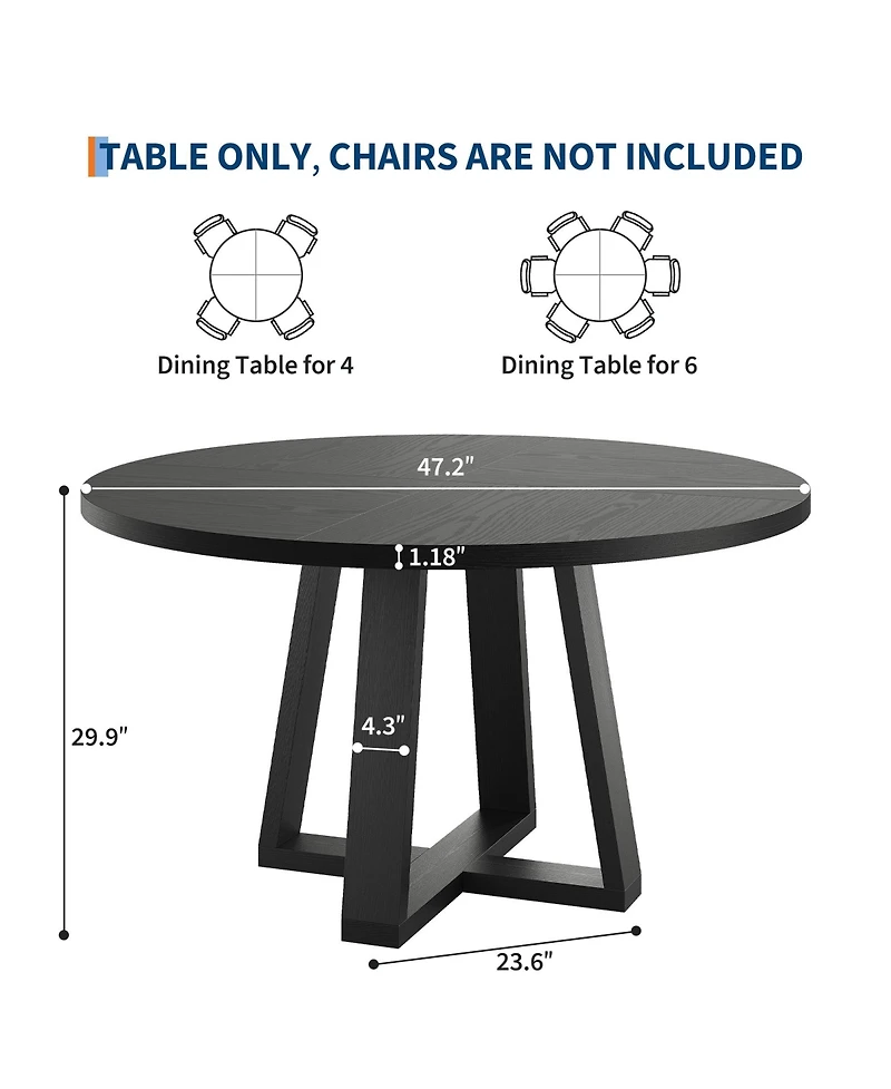 Homfan Round Dining Table for 4-6, 47" Circle Room with Wooden Cross Pedestal Base, Modern Kitchen Living Room(Table Only