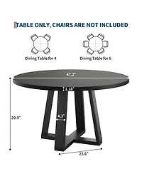 Homfan Round Dining Table for 4-6, 47" Circle Room with Wooden Cross Pedestal Base, Modern Kitchen Living Room(Table Only