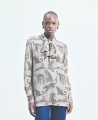 Reistor Women's Relaxed-Fit Top with Front-tie in Animal Print