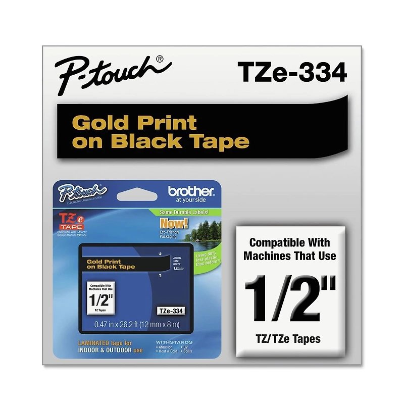 Brother P-Touch TZE334 0.47 in. x 26.2 ft. TZe Standard Adhesive Laminated Labeling Tape