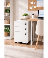 Gouun 3-Drawer Rolling File Cabinet with Lock and Full-Extension Drawer