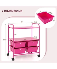 Gouun 4-Drawer Rolling Storage Cart with 2-Tier Open Shelves