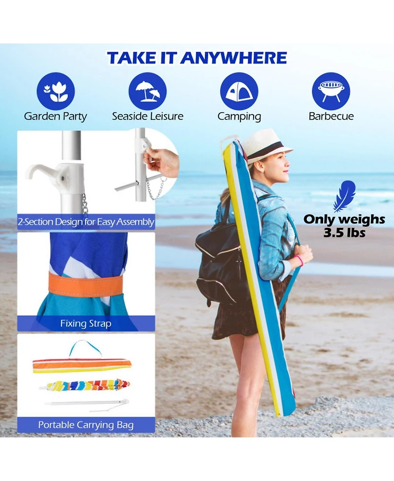 Gouun 6.5 ft Portable Beach Umbrella with Upf 50+ Protection Tilt Sand Anchor and Carry Bag