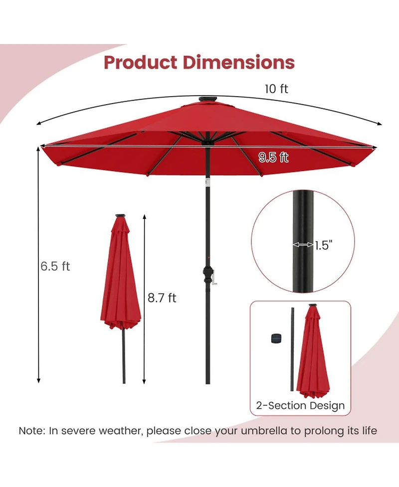 Gouun 10 ft Solar Patio Umbrella with 96 Flowing Led Lights and Push-Button Tilt
