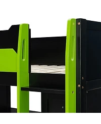 Streamdale Furniture Wood Loft Bed with Desk, Multi-storage Shelves, Usb and Rgb Light