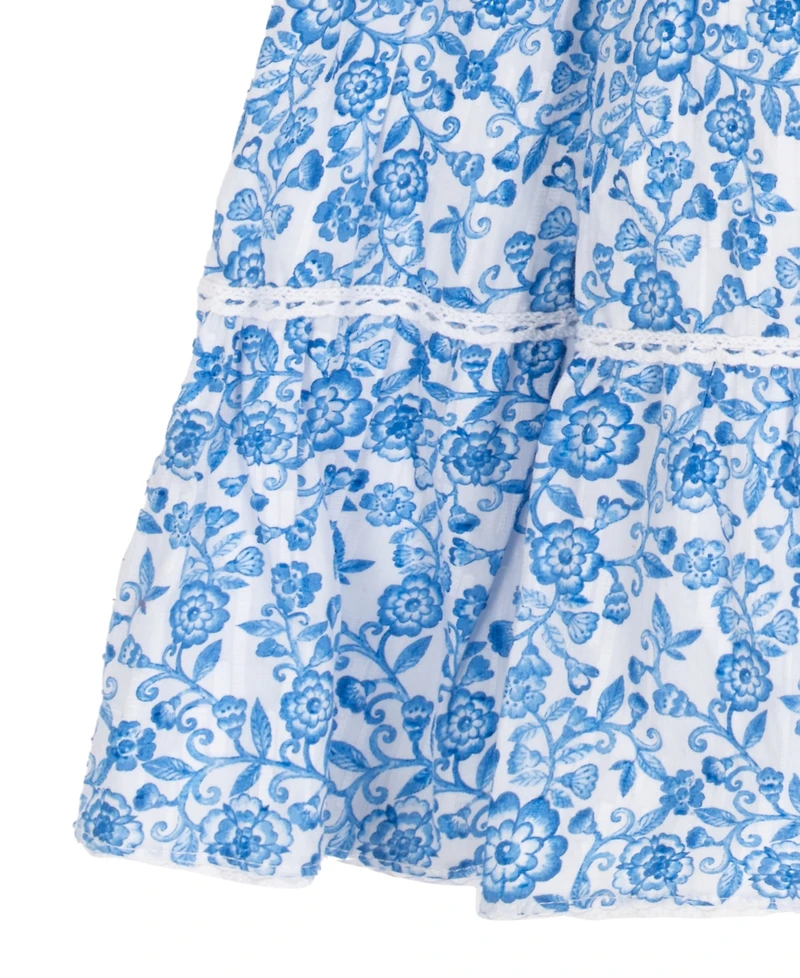 Rare Editions Girls' 4T-6X Printed Woven Smocked Midi Dress