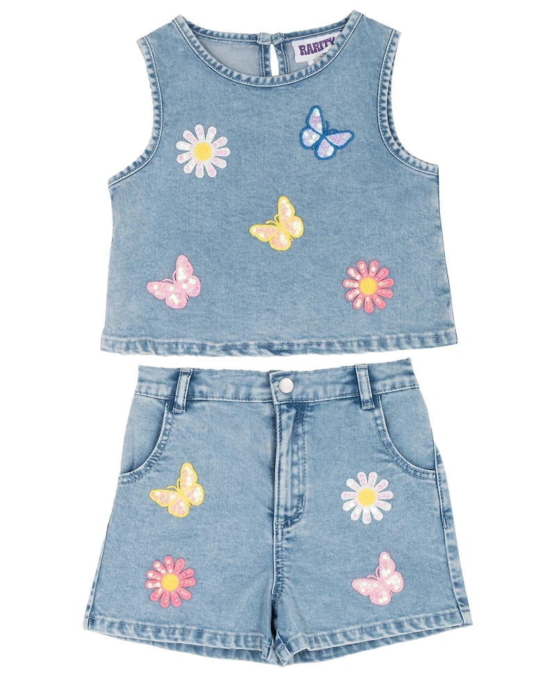 Rarity Girls' 2T-6X Denim Vest Top and Matching Shorts, 2-Piece Set