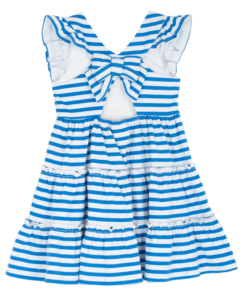 Rare Editions Girls' 2T-6X Jersey Knit Stripe Flutter Sleeve Tiered Dress