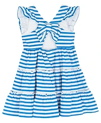 Rare Editions Girls' 2T-6X Jersey Knit Stripe Flutter Sleeve Tiered Dress