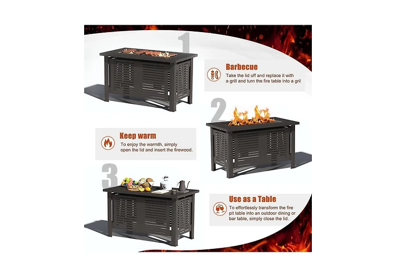 Aecojoy 43 Inch Firepit Table Metal Outdoor Fireplaces with Waterproof Cover