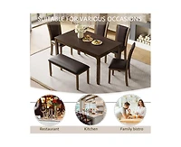 sumyeg 6-Piece Dark Walnut Farmhouse Dining Set with Wood Table Bench and Chairs