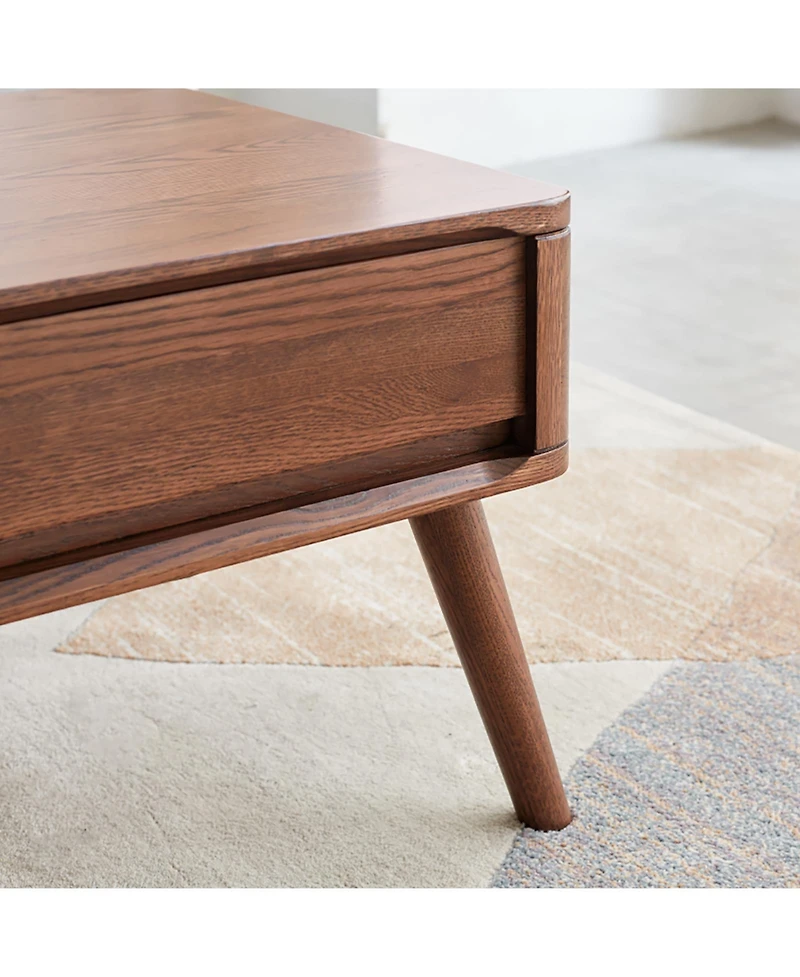 sumyeg Elevating Solid Oak Wood Center Table with Storage Shelf