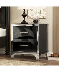 sumyeg High Gloss Mirrored Nightstand with 2 Drawers and Metal Handle
